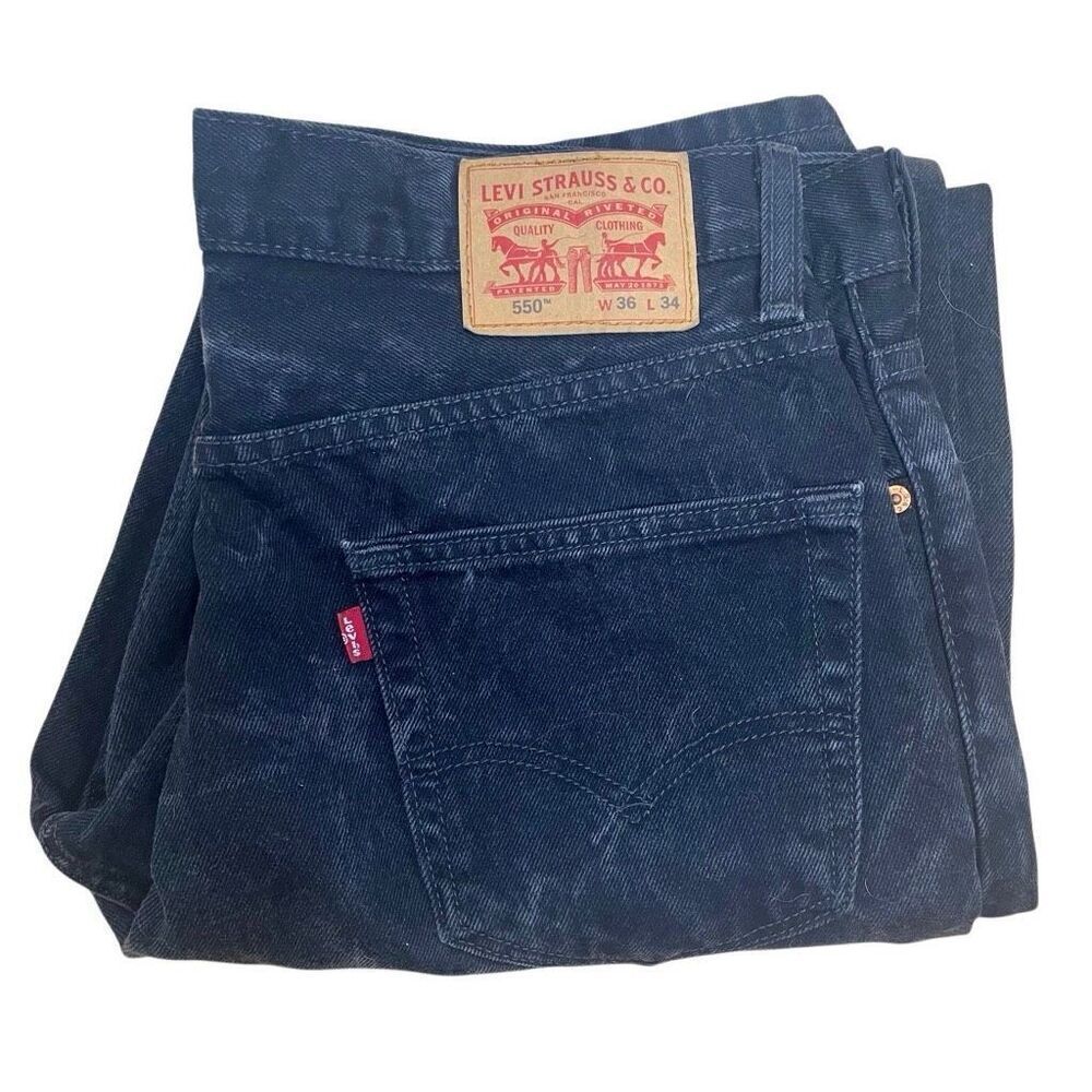 Levis 505 Jeans Men 36 x 34 Black‎ Dark Wash Regular Straight Denim Red Tab Marl